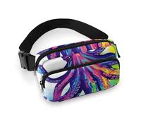 Fanny Pack for Men&Women Crossbody Waist Bag Small Sling Backpack Boat on The Ocean Belt Bag, Colorful Octopus, 20x13cm