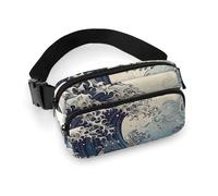 Fanny Pack for Men&Women Crossbody Waist Bag Small Sling Backpack Flowers And Swans Belt Bag, Blue Wave Style, 20x13cm