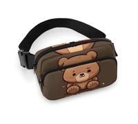 Fanny Pack for Men&Women Crossbody Waist Bag Small Sling Backpack Flowers And Swans Belt Bag, Cartoon brown cute bear, 20x13cm