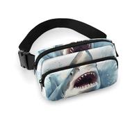 Fanny Pack for Men&Women Crossbody Waist Bag Small Sling Backpack Flowers And Swans Belt Bag, Shark in the sea, 20x13cm