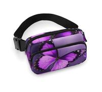 Fanny Pack for Men&Women Crossbody Waist Bag Small Sling Backpack Hawaiian Beach With Palm Trees Belt Bag, Purple Butterfly, 20x13cm