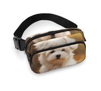 Fanny Pack for Men&Women Crossbody Waist Bag Small Sling Backpack Ice Cream Hand Drawn Belt Bag, Leaves and White Dog, 20x13cm