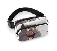 Fanny Pack for Men&Women Crossbody Waist Bag Small Sling Backpack Line Art Leaves Belt Bag, Fat Cat with Yellow Eyes, 20x13cm