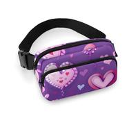 Fanny Pack for Men&Women Crossbody Waist Bag Small Sling Backpack Neon Heart Pattern Belt Bag, Purple Love Pattern, 20x13cm