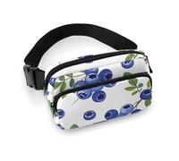 Fanny Pack for Men&Women Crossbody Waist Bag Small Sling Backpack Yoga Pug Belt Bag, Blueberries with Leaves, 20x13cm