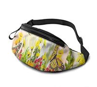Fanny Pack for Men Women, Daisies and Sunflowers Butterfly Waist Pack Bag with Belt Adjustable Sling Pocket Crossbody Shoulder Bag Chest Bag for Traveling Hiking Cycling Running