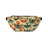 Fanny Pack for Men Women Flower and Green Stripes Belt Bag with Adjustable Strap Fashion Waist Bag Waist Pack for Travel, Old Illustration Style, One Size
