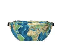 Fanny Pack for Men Women Hawaiian Flower Print Belt Bag with Adjustable Strap Fashion Waist Bag Waist Pack for Travel, World Map, One Size