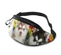 Fanny Pack for Men Women, Husky Puppy Dogs Waist Pack Bag with Belt Adjustable Sling Pocket Crossbody Shoulder Bag Chest Bag for Traveling Hiking Cycling Running