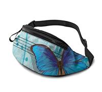 Fanny Pack for Men Women, Morpho Blue Butterfly and Notes Waist Pack Bag with Belt Adjustable Sling Pocket Crossbody Shoulder Bag Chest Bag for Traveling Hiking Cycling Running