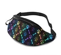 Fanny Pack for Men Women, Paw Footprint and Bone Waist Pack Bag with Belt Adjustable Sling Pocket Crossbody Shoulder Bag Chest Bag for Traveling Hiking Cycling Running