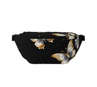 Fanny Pack for Men Women Roast Chicken Hen Farm Belt Bag with Adjustable Strap Fashion Waist Bag Waist Pack for Travel, Gold White Butterflies Black, One Size