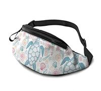 Fanny Pack for Men Women, Sea Turtle Starfish Shells Waist Pack Bag with Belt Adjustable Sling Pocket Crossbody Shoulder Bag Chest Bag for Traveling Hiking Cycling Running