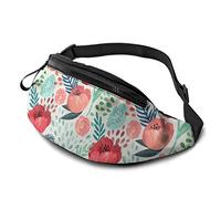 Fanny Pack for Men Women, Seamless Hand Illustrated Floral Waist Pack Bag with Belt Adjustable Sling Pocket Crossbody Shoulder Bag Chest Bag for Traveling Hiking Cycling Running