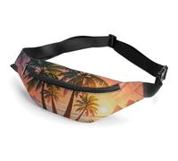 Fanny Pack for Men Women Sunrise Tropical Palm Tree Island Waist Pack Small Belt Bag with Adjustable Strap Waterproof Sling Bag Fashion Crossbody Bag Bum Bag for Travel Hiking Running, white, 14.2x5.9