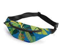 Fanny Pack for Men Women Tropical Beach Plant Theme Waist Pack Small Belt Bag with Adjustable Strap Waterproof Sling Bag Fashion Crossbody Bag Bum Bag for Travel Hiking Running, white, 14.2x5.9 Inches