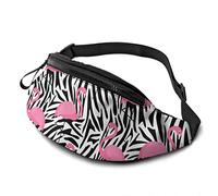 Fanny Pack for Men Women, Tropical Zebra Stripe Flamingo Waist Pack Bag with Belt Adjustable Sling Pocket Crossbody Shoulder Bag Chest Bag for Traveling Hiking Cycling Running