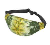 Fanny Pack for Men Women Waist Bag Adjustable Waist Pack Crossbody Belt Bag Green wolf Bum Bag, Green Striped Yellow Flower, One Size