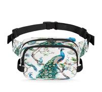 Fanny Pack for Men Women Waist Bag, Beautiful Peacock Retro Blue Bird Elegant Feather Adjustable & Waterproof Bum Belt Pouch for Travel Sports Hiking Running