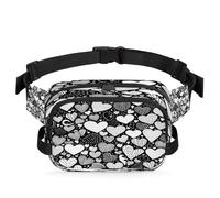 Fanny Pack for Men Women Waist Bag, Black and White Abstract Love Heart Adjustable & Waterproof Bum Belt Pouch for Travel Sports Hiking Running