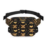 Fanny Pack for Men Women Waist Bag, Cartoon Golden Bear and Love Hearts Star Adjustable & Waterproof Bum Belt Pouch for Travel Sports Hiking Running