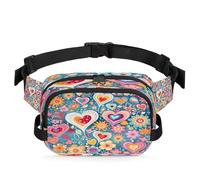 Fanny Pack for Men Women Waist Bag, Colorful Love Hearts Flowers Pattern Adjustable & Waterproof Bum Belt Pouch for Travel Sports Hiking Running