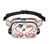 Fanny Pack for Men Women Waist Bag, Valentine's Day Pink Flamingo Heart Romantic Sweet Love Adjustable & Waterproof Bum Belt Pouch for Travel Sports Hiking Running