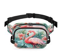 Fanny Pack for Men Women Waist Bag, Watercolor Flamingo Green Tropical Palm Leaf Pink Floral Adjustable & Waterproof Bum Belt Pouch for Travel Sports Hiking Running