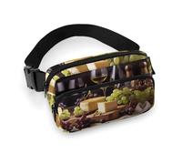 Fanny Pack for Men Women White Wine Cheese Cake Grapes Belt Bag Lightweight Waist Bag Pack Full Printed Pack With Adjustable Strap For Running Hiking Travel, style, 20x13cm