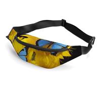 Fanny Pack for Men Women Yellow Sunflowers with Blue Butterflies Waist Pack Small Belt Bag with Adjustable Strap Waterproof Sling Bag Fashion Crossbody Bag Bum Bag for Travel Hiking Running, white,