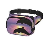 Fanny Pack for Running Women Men, Crossbody Belt Bag Waist Pack Bum Bag for Travel Workout Hiking, Dolphins Jumping Sunset