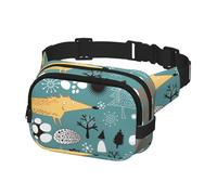 Fanny Pack for Running Women Men, Crossbody Belt Bag Waist Pack Bum Bag for Travel Workout Hiking, Foxes Winter Texture