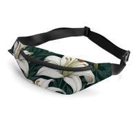 Fanny Pack for Women And Men Belt Bag Waist Pack A White Dove Flies By Waist Bag with Adjustable Strap, Lily and Green Leaves, 36*15cm, Art Deco