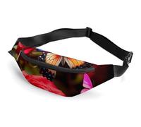 Fanny Pack for Women And Men Belt Bag Waist Pack Planets in Space Background Waist Bag with Adjustable Strap, Butterfly and Rose, 36*15cm, Art Deco