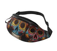 Fanny Pack for Women Mem Fashion Waist Packs Crossbody Colorful Sugar Skulls Belt Bag with Adjustable Strap Waist Bag, Black, One Size