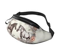 Fanny Pack for Women Mem Fashion Waist Packs Crossbody Flowers and horses hand drawn Belt Bag with Adjustable Strap Waist Bag, Black, One Size