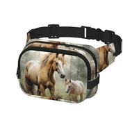 Fanny Pack for Women Men Belt Bag Animals Embroidery Paintings Horses Waist Bags With Adjustable Straps Chest Bag Travel Crossbody Purse, Black, One Size