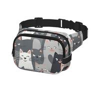 Fanny Pack for Women Men Belt Bag Cute Funny Grey Cats Pattern Waist Bags With Adjustable Straps Chest Bag Travel Crossbody Purse, Black, One Size