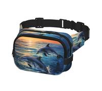Fanny Pack for Women Men Belt Bag dolphins in the sea Waist Bags With Adjustable Straps Chest Bag Travel Crossbody Purse, Black, One Size