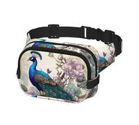 Fanny Pack for Women Men Belt Bag Peacock Floral Waist Bags With Adjustable Straps Chest Bag Travel Crossbody Purse, Black, One Size