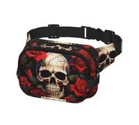 Fanny Pack for Women Men Belt Bag Skull Rose-Red Waist Bags With Adjustable Straps Chest Bag Travel Crossbody Purse, Black, One Size