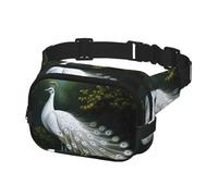 Fanny Pack for Women Men Belt Bag White Peacock Waist Bags With Adjustable Straps Chest Bag Travel Crossbody Purse, Black, One Size
