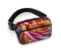 Fanny Pack for Women Men Belt Bag with Adjustable Strap All Flowers Bloom Together Waist Pack for Everyday, Colorful Rose with Water, 20x13cm