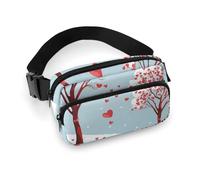 Fanny Pack for Women Men Belt Bag with Adjustable Strap Beige Simple Doodle Waist Pack for Everyday, Heart Shaped Leaf Tree, 20x13cm