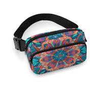 Fanny Pack for Women Men Belt Bag with Adjustable Strap Bike Waist Pack for Everyday, Bohemian Psychedelic Peacock Mandala, 20x13cm