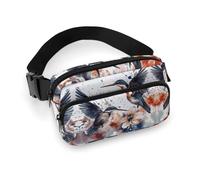Fanny Pack for Women Men Belt Bag with Adjustable Strap Blueberry Waist Pack for Everyday, Art with Lily Flowers Birds Watercolor, 20x13cm