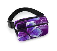 Fanny Pack for Women Men Belt Bag with Adjustable Strap Cartoon Black White Sheep Waist Pack for Everyday, Lovely Purple Butterfly, 20x13cm