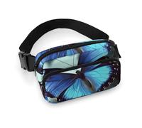 Fanny Pack for Women Men Belt Bag with Adjustable Strap Cartoon French Fries Waist Pack for Everyday, blue butterfly, 20x13cm