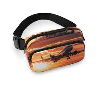 Fanny Pack for Women Men Belt Bag with Adjustable Strap Cute Cow Polka Dot Waist Pack for Everyday, Airplane at Sunset, 20x13cm