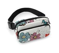 Fanny Pack for Women Men Belt Bag with Adjustable Strap Cute Dolphin Snowflake Waist Pack for Everyday, Cartoon butterfly flowers, 20x13cm
